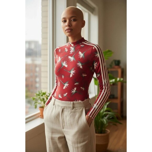 Adidas x Thebe Magugu South African red Bird of Paradise bodysuit Floral XL New - Picture 2 of 9
